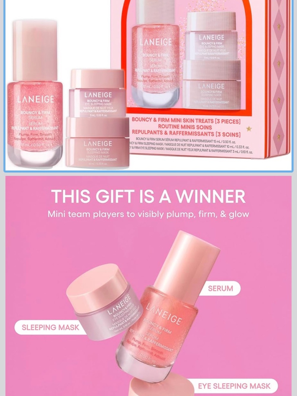 LANEIGE Bouncy & Firm Mini Skin Treats Set - Pink